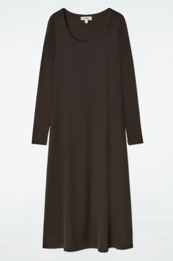 SCHMALES GERIPPTES MIDIKLEID AUS JERSEY