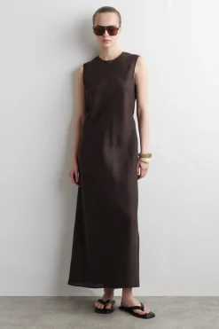 SCHRÄG GESCHNITTENES MIDIKLEID AUS LEINEN-MIX
