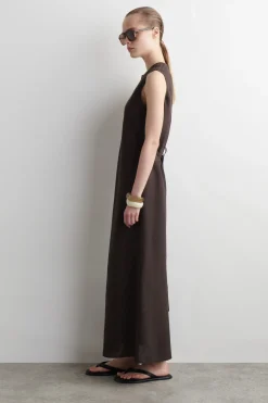 SCHRÄG GESCHNITTENES MIDIKLEID AUS LEINEN-MIX