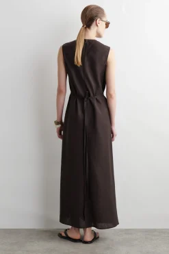 SCHRÄG GESCHNITTENES MIDIKLEID AUS LEINEN-MIX