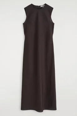 SCHRÄG GESCHNITTENES MIDIKLEID AUS LEINEN-MIX