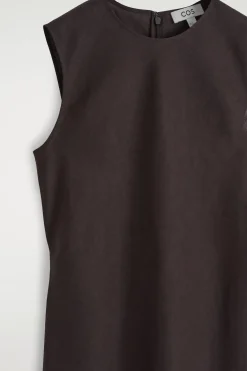 SCHRÄG GESCHNITTENES MIDIKLEID AUS LEINEN-MIX