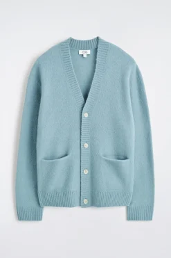 STRICKJACKE AUS GEBÜRSTETER WOLLE MIT V-AUSSCHNITT