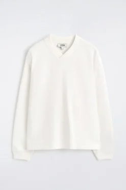 SWEATSHIRT MIT V-AUSSCHNITT IN WAFFELOPTIK