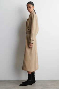 TRENCHCOAT AUS WOLL-TWILL IN WICKELOPTIK