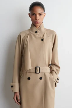TRENCHCOAT AUS WOLL-TWILL IN WICKELOPTIK