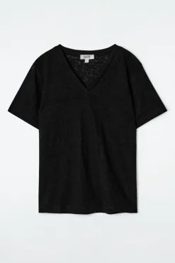T-SHIRT AUS LEINEN MIT V-AUSSCHNITT